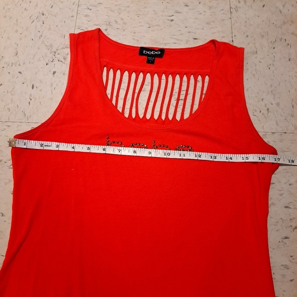 Bebe | Cherry red rhinestone logo Y2K style ripped open back tank top - Picture 10 of 12